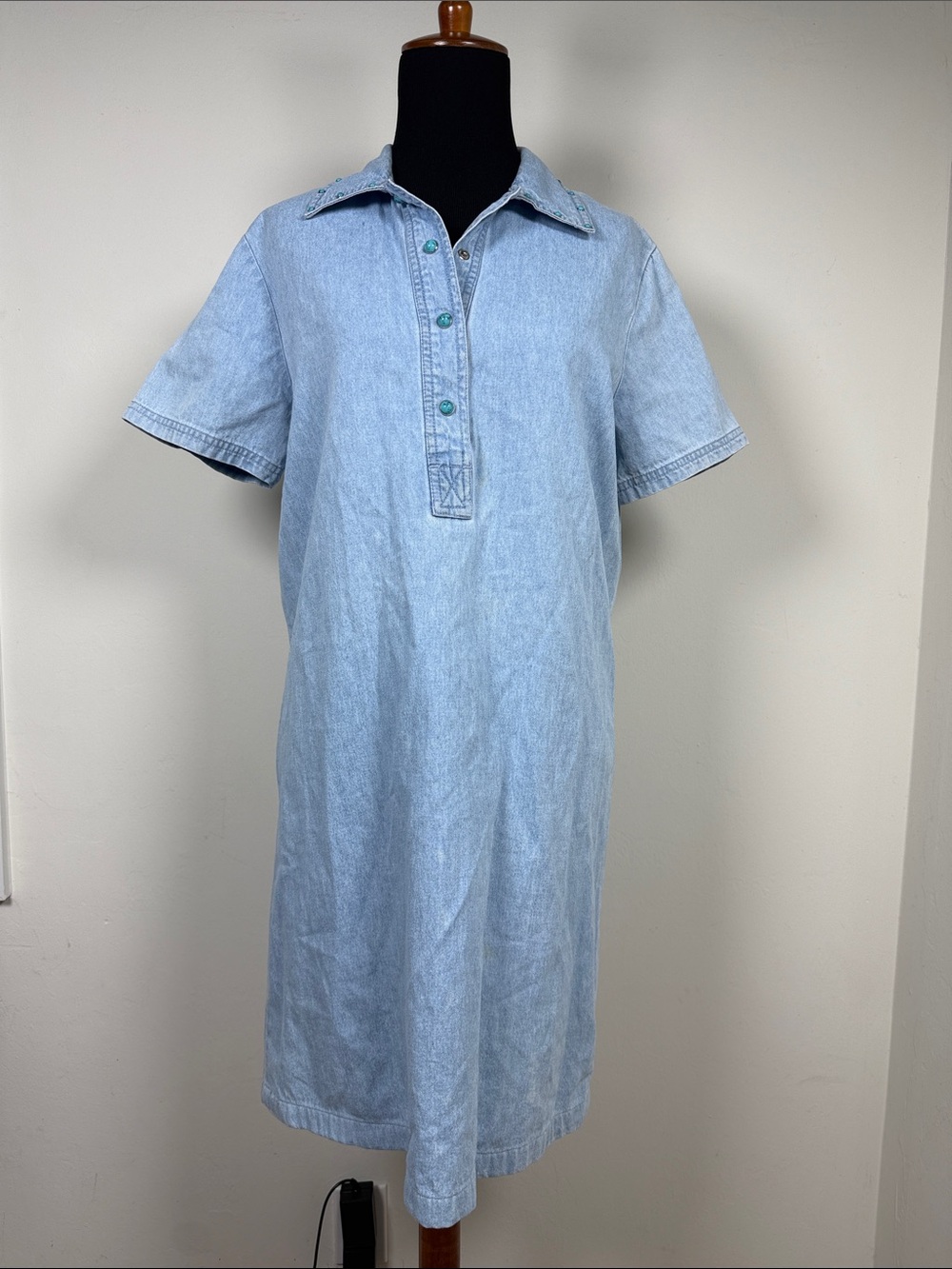 Light Wash Denim Polo Dress - Light Blue